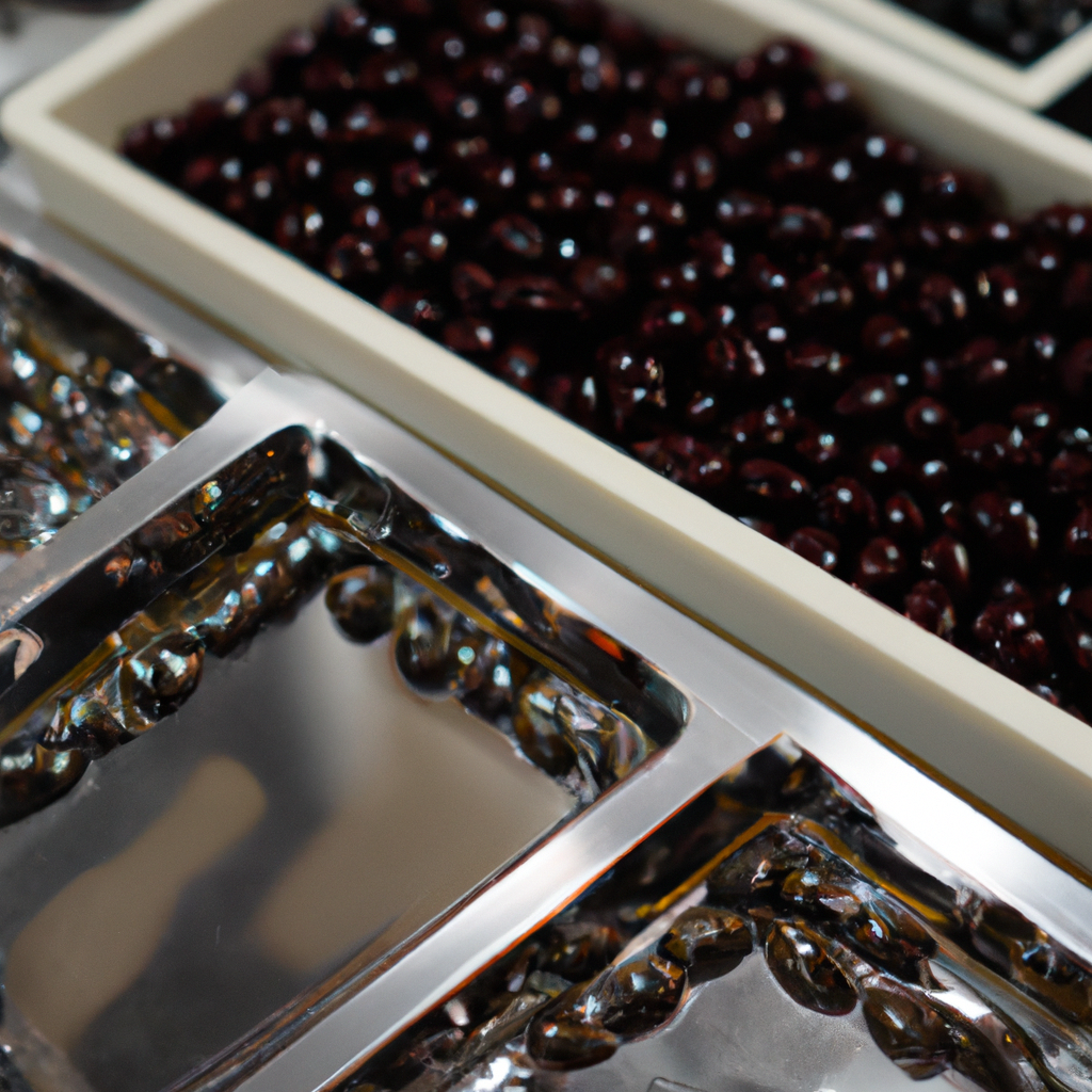 Taller luminoso de chocolatería artesanal con granos de cacao, moldes y bombones en un estudio minimalista